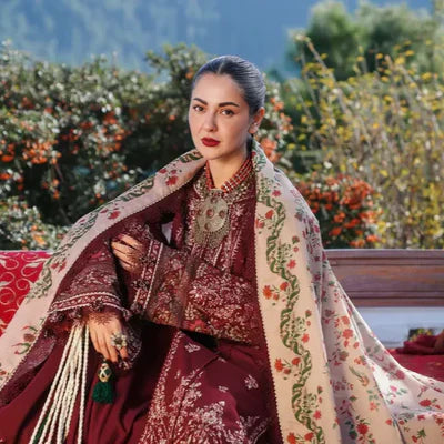 Hussain Rehar Winter 3PC Dhanak Chickenkari Embroidered Suite -AC0720