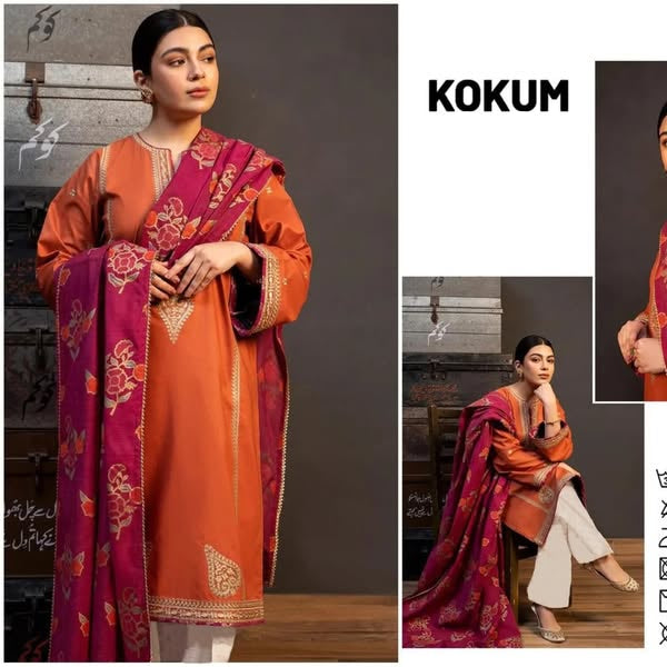 KOKUM Winter Dhanak Embroidery Unstitch 3PC Suite -AC0165