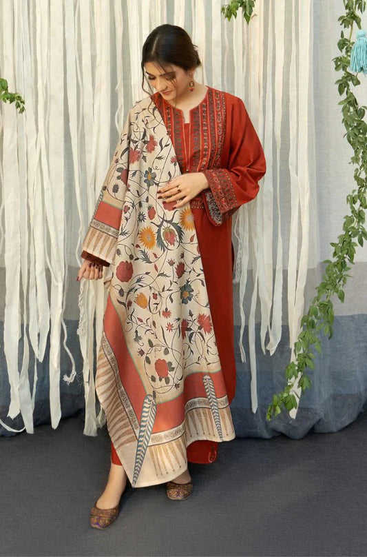 AISLING Winter 3pcs Dhanak embroidered Suite -AC0701