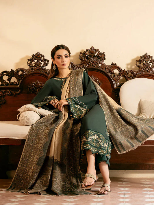 IZEL Winter 3PC DHANAK EMBROIDERED Suit WITH PRINT SHAWL -AC0753