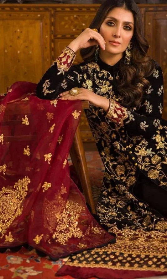 ASIM JOFA Winter Unstitched 3PCs Embroidered Velvet Dress -AC0243