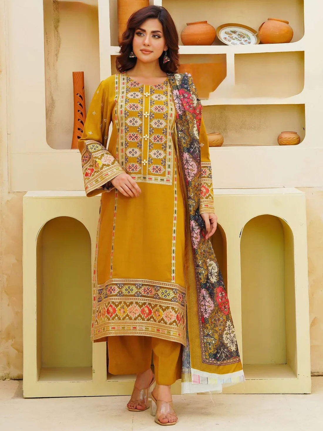 Aneela's Winter 3PC Dhanak Embroidered Suit with Sequence work Suit -AC0737
