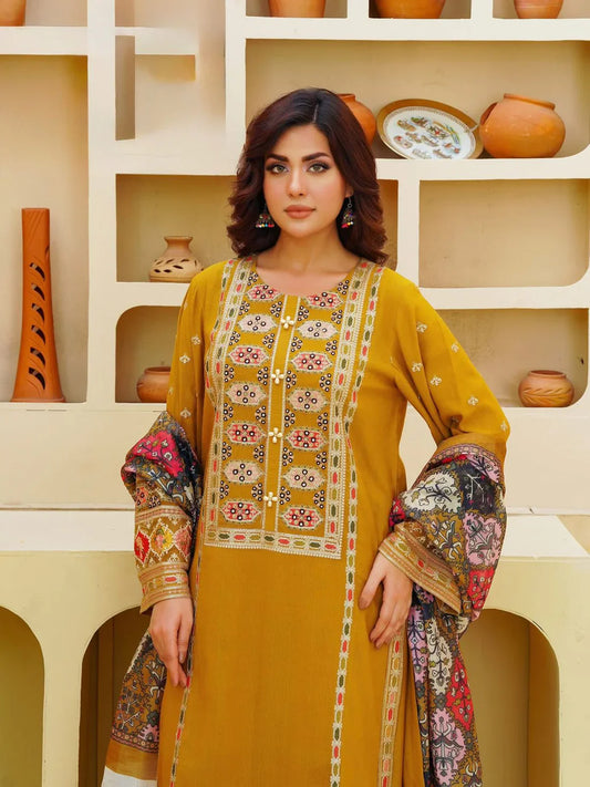 Aneela's Winter 3PC Dhanak Embroidered Suit with Sequence work Suit -AC0737