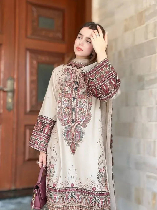 MARIA.B-Winter 3pc Dhanak Embroidered Suit -AC0704