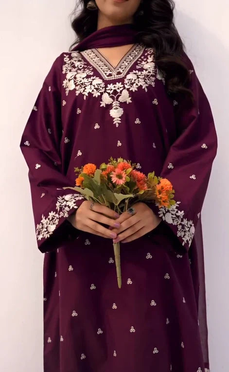 ROZANA Winter 3pc Dhanak Embroidered Suite -AC0727