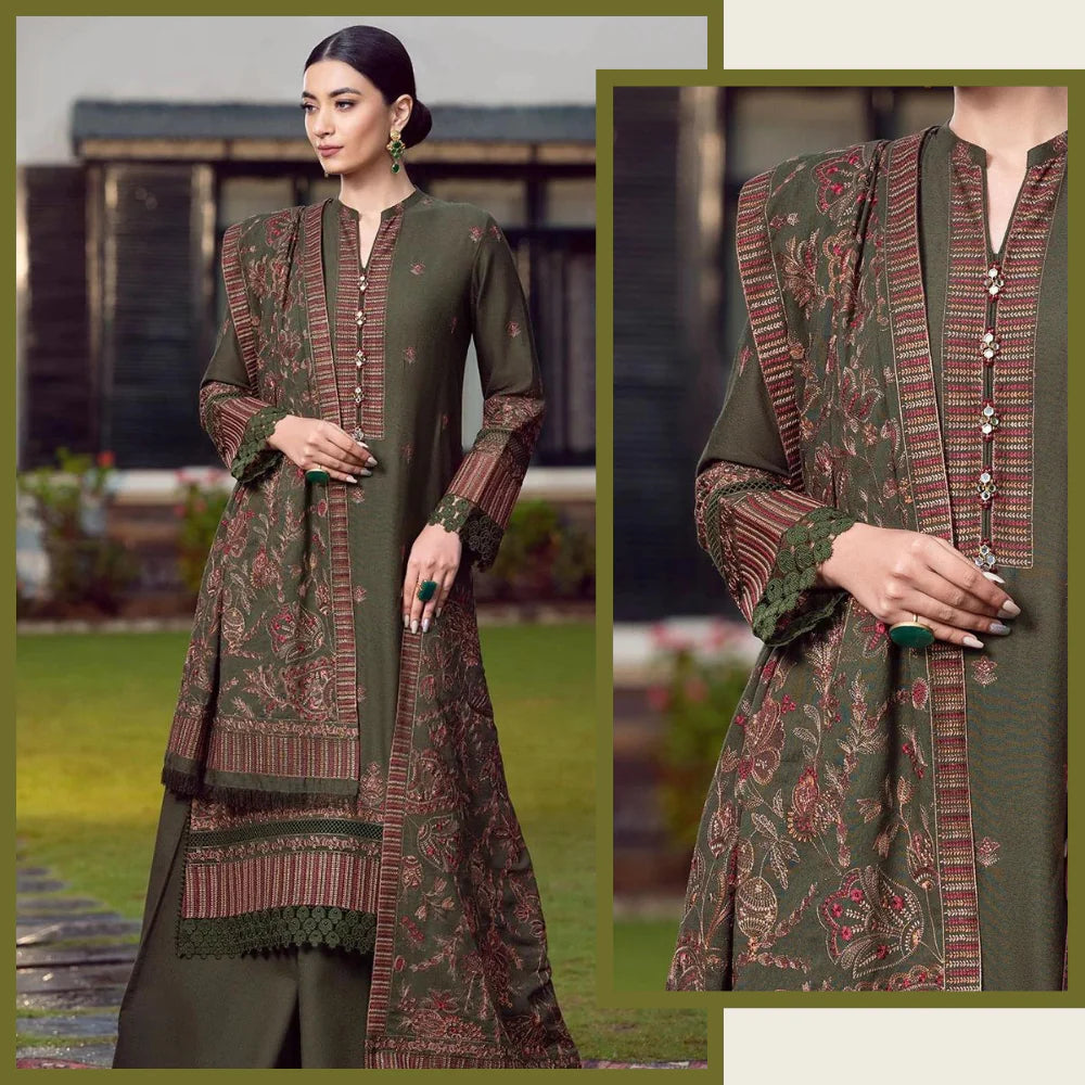 BAREEZE Winter Embroidered Dhanak 3pc Suite -AC0190