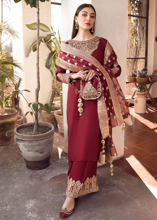MARIA.B -3 Piece Silk Embroidered With Jaquard Duppatta-AC0245