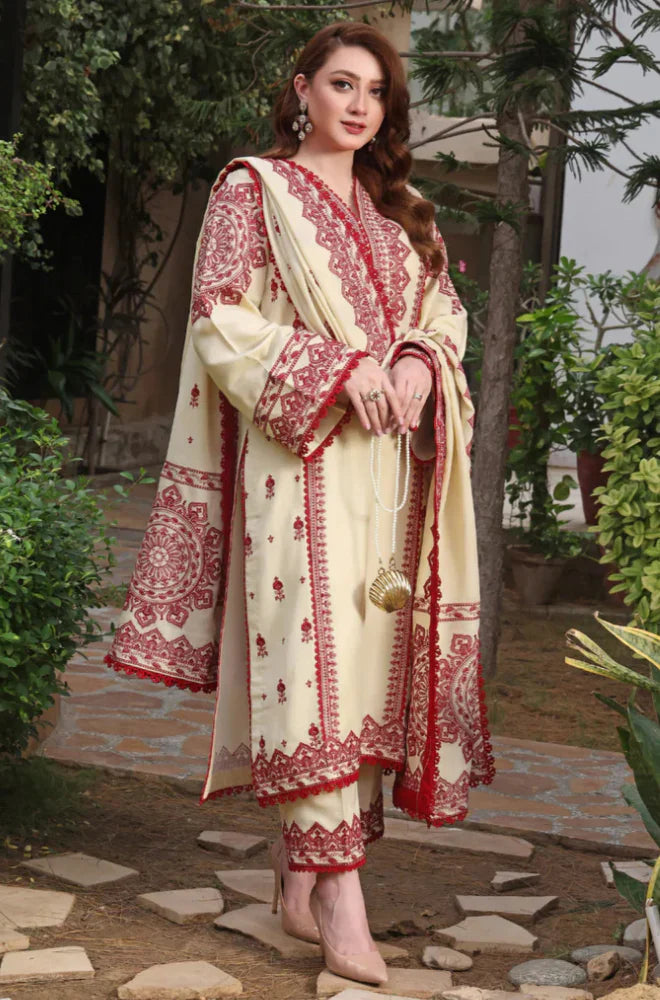 HUSSAIN REHAR  Winter 3PC Dhanak Embroidered Suit -AC0738