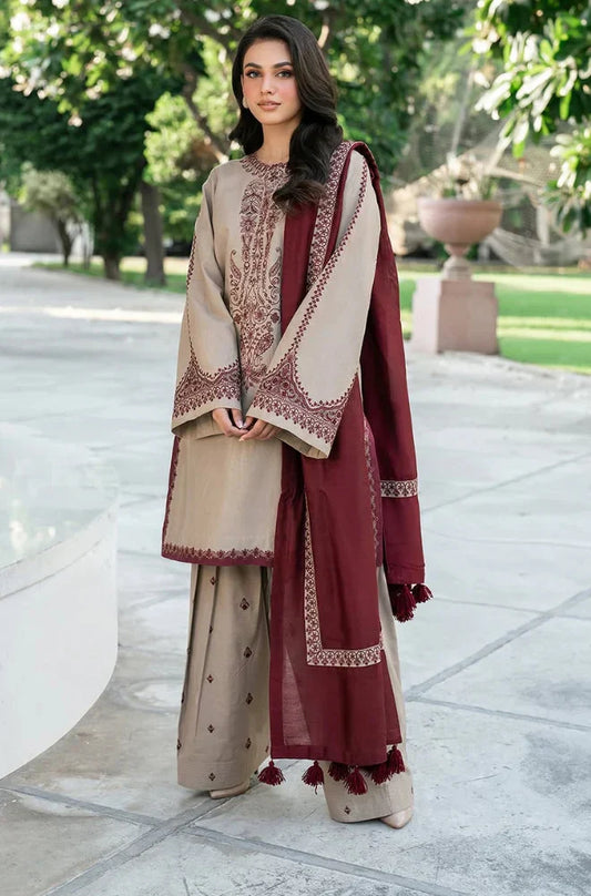 Baroque - 3PC Dhanak Embroidered Suit - AC0276