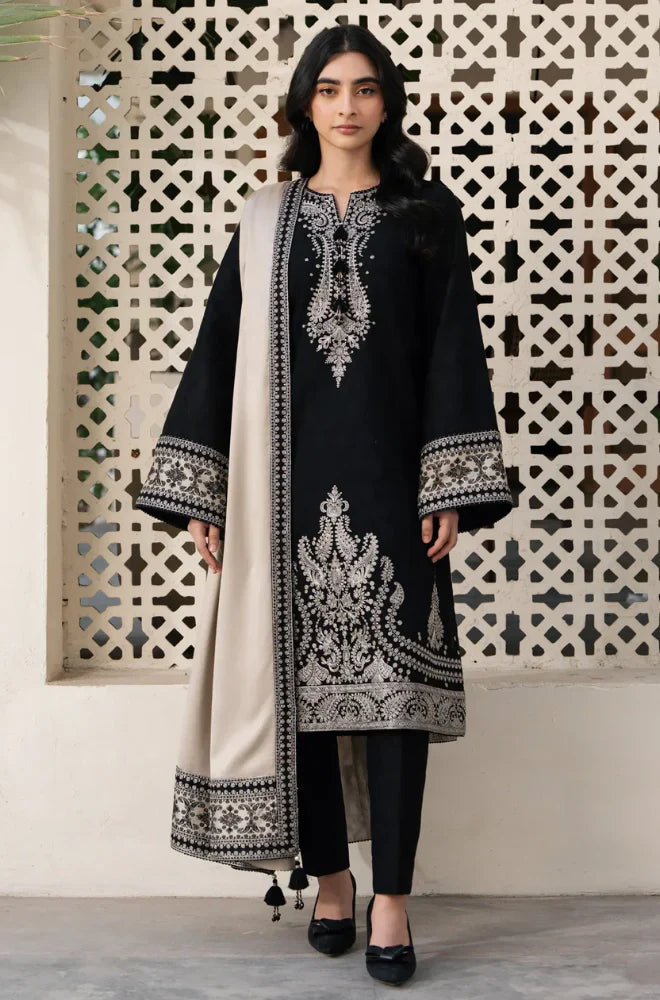 JAZMIN WINTER 3PC DHANAK EMBROIDERED SHIRT WITH DHANAK EMBROIDERED SHAWL AND TROUSER -AC0740