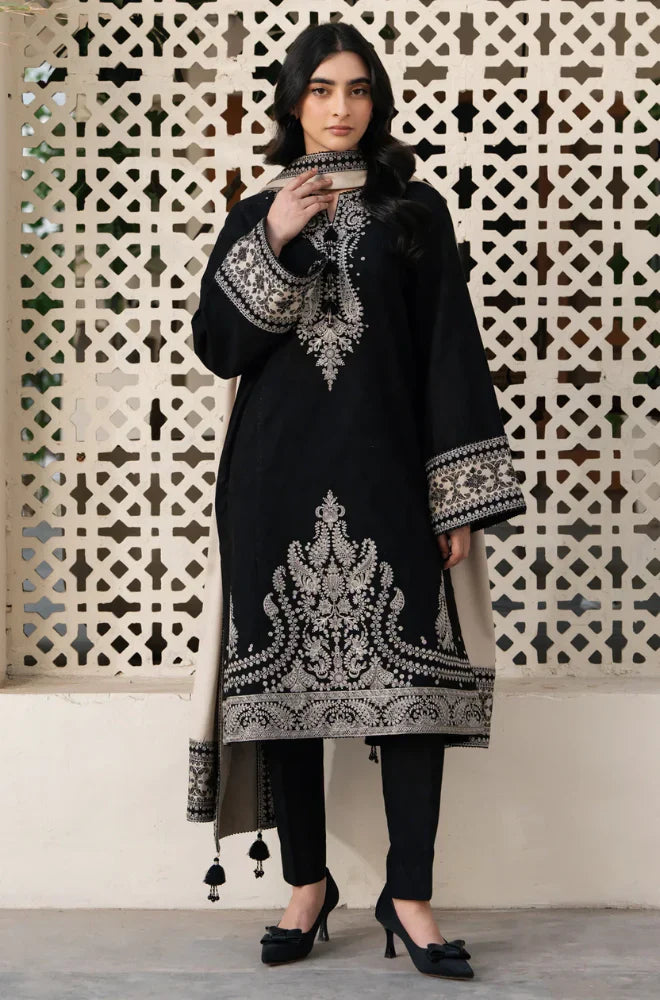 JAZMIN WINTER 3PC DHANAK EMBROIDERED SHIRT WITH DHANAK EMBROIDERED SHAWL AND TROUSER -AC0740