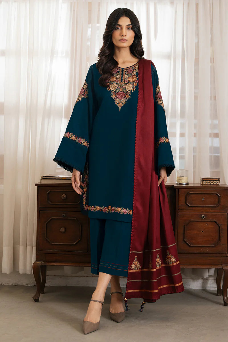 JAZMIN Winter Unstitched 3pc Dhanak Embroidered Suite -AC 0692