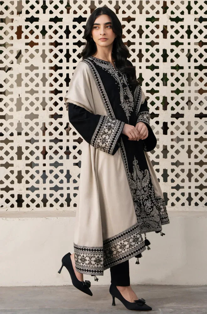 JAZMIN WINTER 3PC DHANAK EMBROIDERED SHIRT WITH DHANAK EMBROIDERED SHAWL AND TROUSER -AC0740