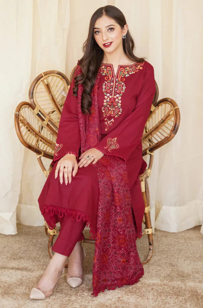 AISLING Winter 3PC Dhanak Embroidered Suite -AC0717