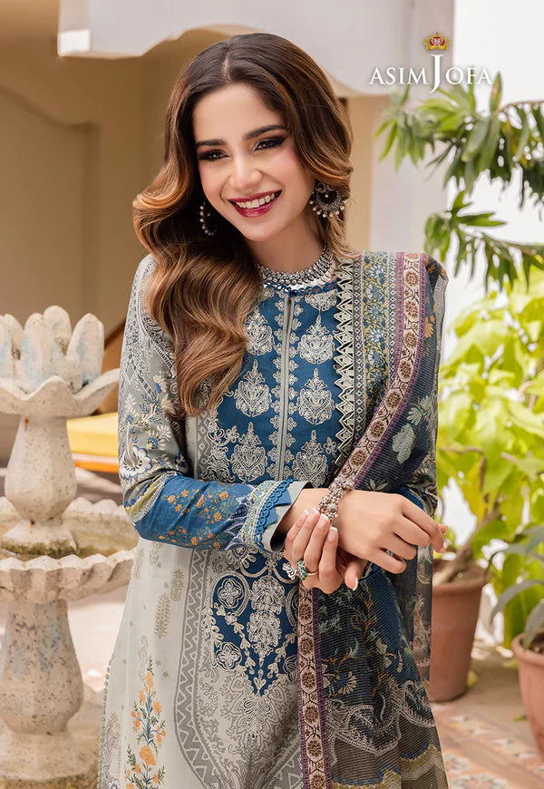 Asim Jofa - Summer 3PC Doria Lawn Digital Print Suit - AC0205