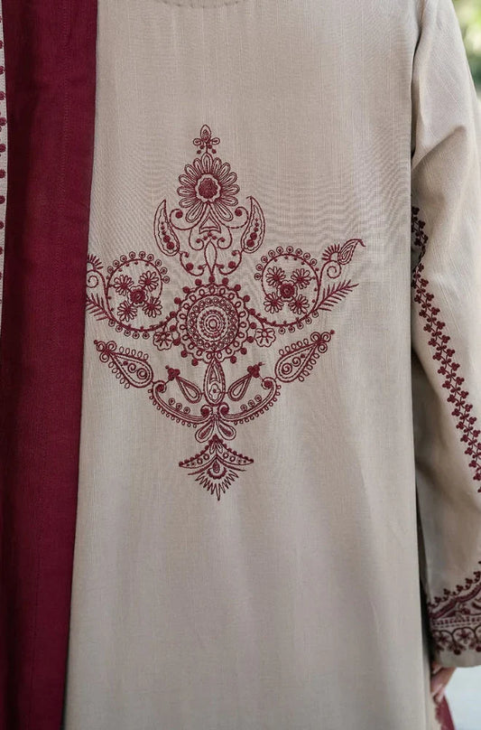 Baroque - 3PC Dhanak Embroidered Suit - AC0276