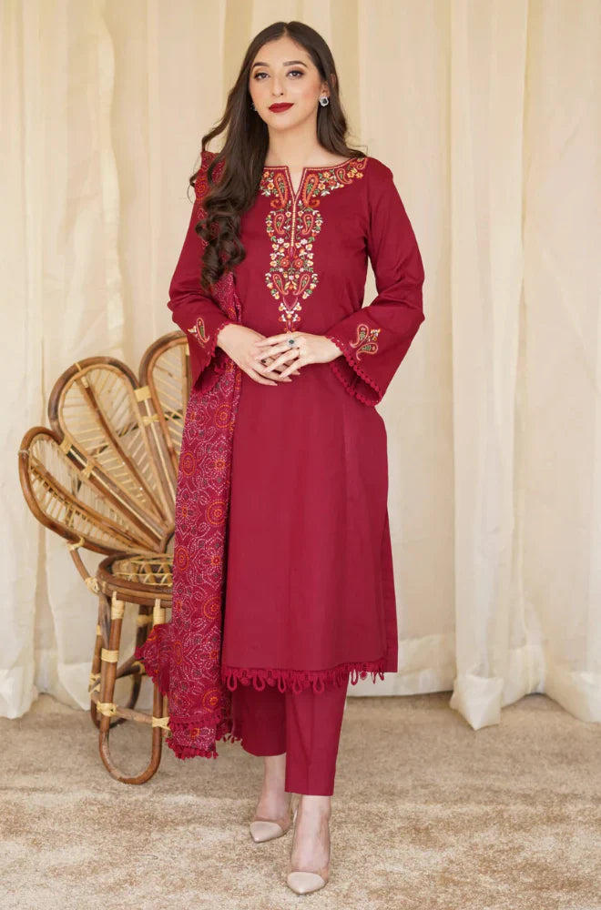 AISLING Winter 3PC Dhanak Embroidered Suite -AC0717