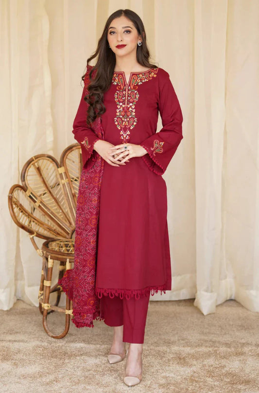 AISLING Winter 3PC Dhanak Embroidered Suite -AC0717