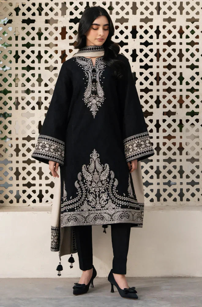 JAZMIN WINTER 3PC DHANAK EMBROIDERED SHIRT WITH DHANAK EMBROIDERED SHAWL AND TROUSER -AC0740