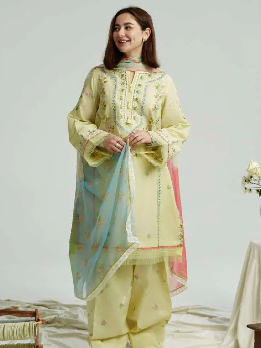 ZARA SHAHJAHAN Winter 3PC Dhanak Embroidered Suite -AC0696