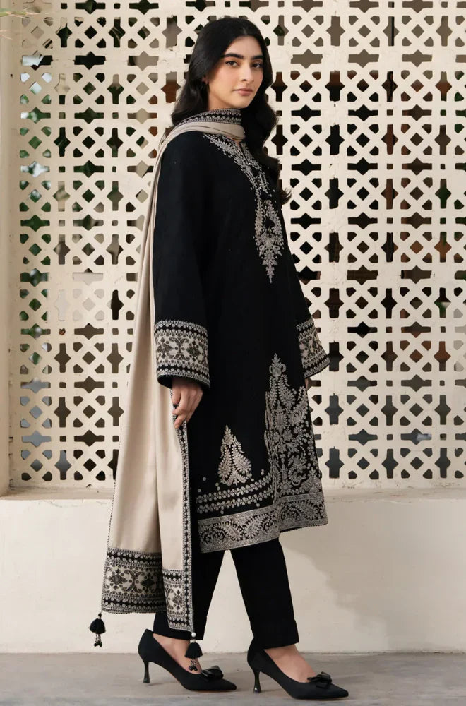 JAZMIN WINTER 3PC DHANAK EMBROIDERED SHIRT WITH DHANAK EMBROIDERED SHAWL AND TROUSER -AC0740