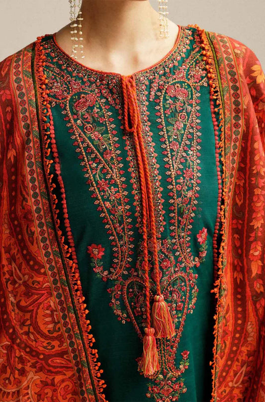 Hussain Rehar Winter 3PC Dhannak Embroidered Suite -AC0716
