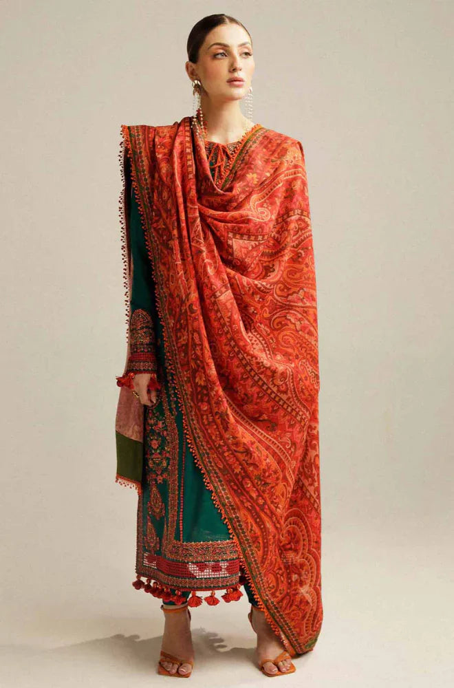 Hussain Rehar Winter 3PC Dhannak Embroidered Suite -AC0716