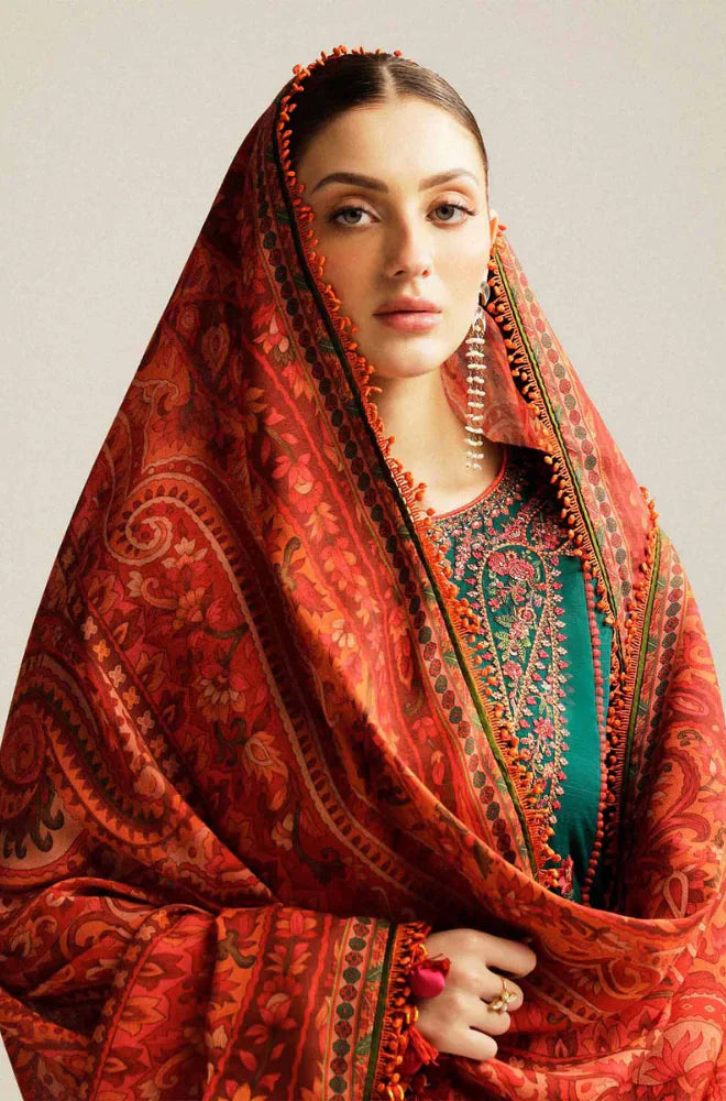 Hussain Rehar Winter 3PC Dhannak Embroidered Suite -AC0716