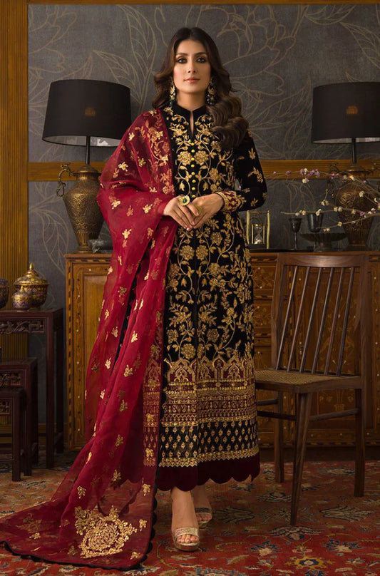 ASIM JOFA Winter Unstitched 3PCs Embroidered Velvet Dress -AC0243