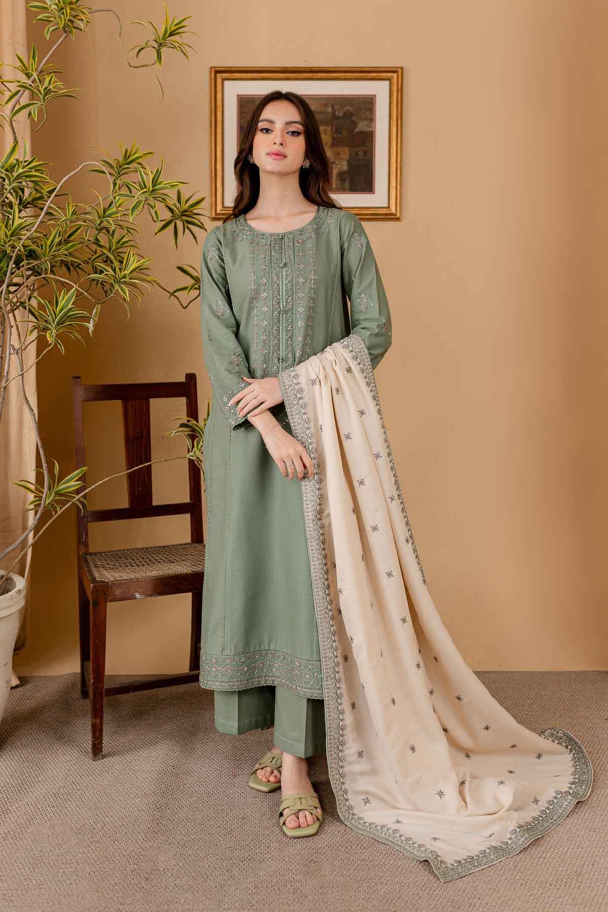 BATIK Winter Dhanak Unstitched  Embroidered 3 Piece Suite -AC2142