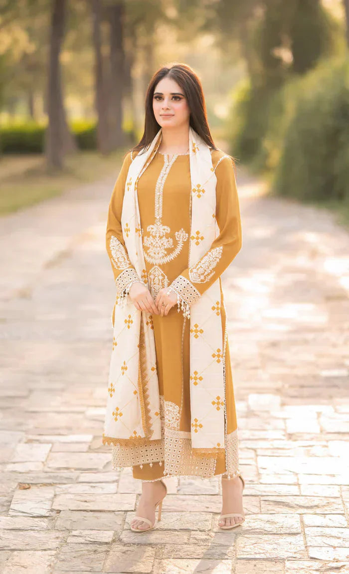 BATIK Winter 3PC Embroidered Suit With Wool Shawl - AC0706