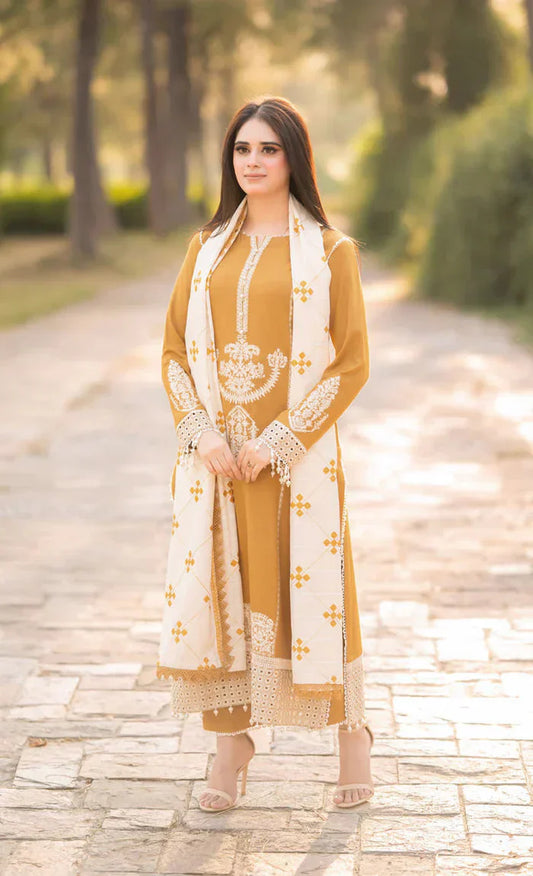 BATIK Winter 3PC Embroidered Suit With Wool Shawl - AC0706