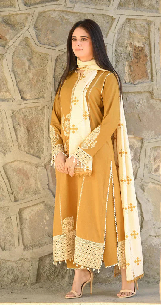 BATIK Winter 3PC Embroidered Suit With Wool Shawl - AC0706