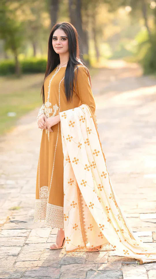 BATIK Winter 3PC Embroidered Suit With Wool Shawl - AC0706