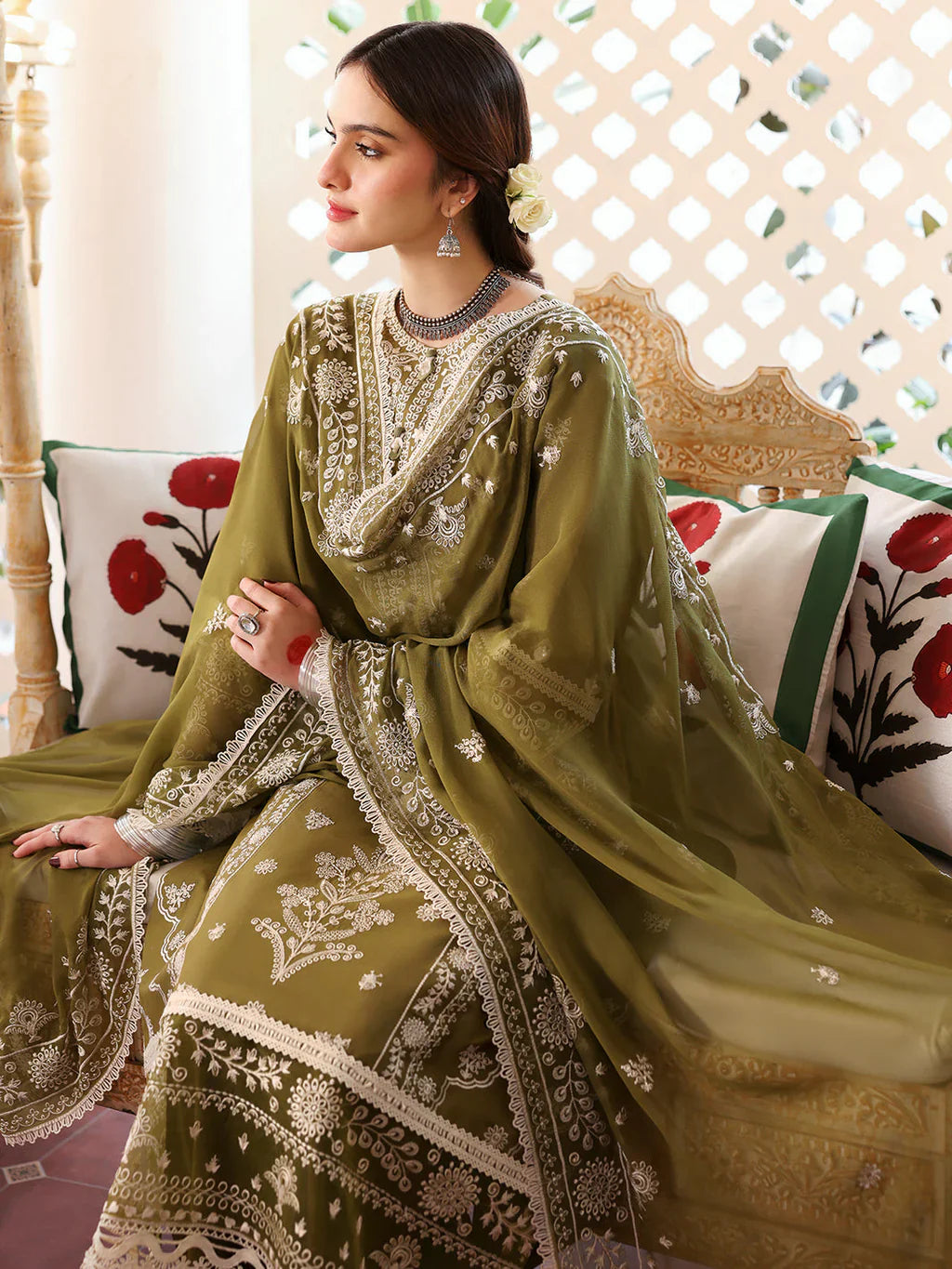 MAHNUR WINTER 3PC DHANAK EMBROIDERED SHIRT WITH SEQUENCE WORK SUIT -AC0743