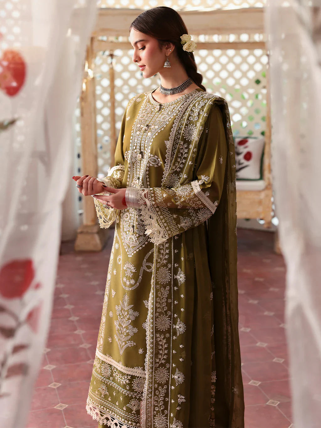 MAHNUR WINTER 3PC DHANAK EMBROIDERED SHIRT WITH SEQUENCE WORK SUIT -AC0743