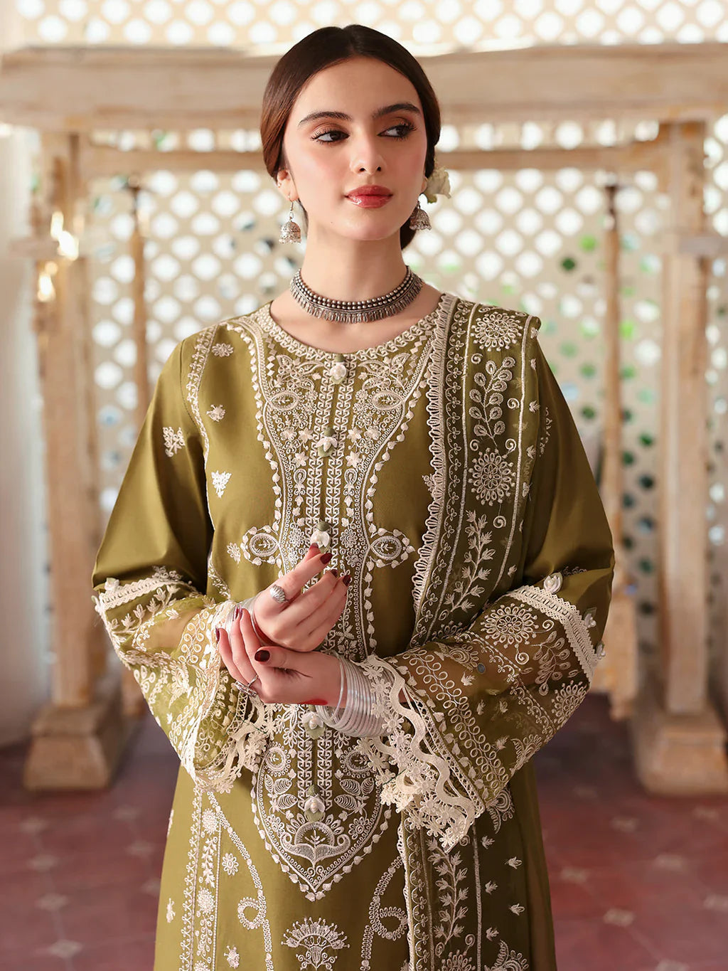 MAHNUR WINTER 3PC DHANAK EMBROIDERED SHIRT WITH SEQUENCE WORK SUIT -AC0743