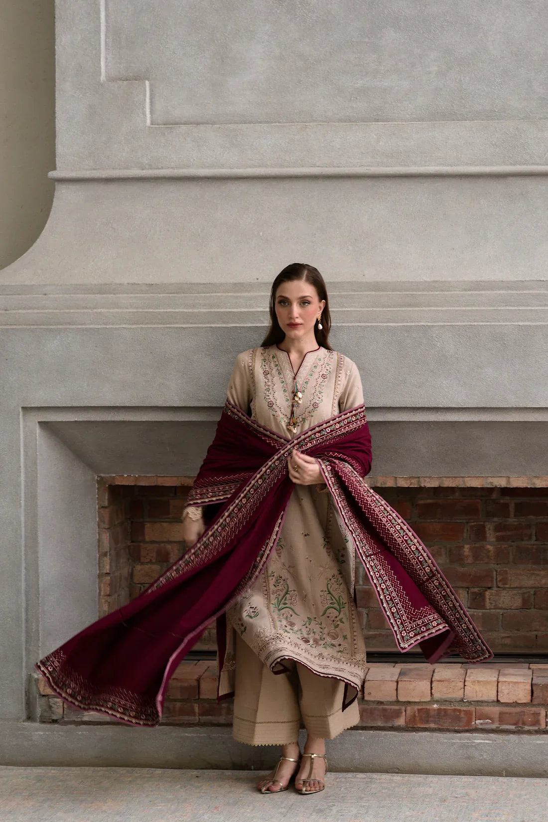 IZEL Winter 3PC Dhanak Embroidered Suit -AC0751