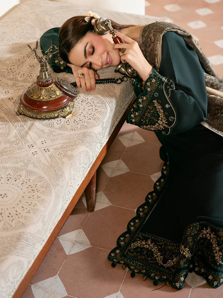 IZEL Winter 3PC DHANAK EMBROIDERED Suit WITH  PRINT SHAWL -AC0753