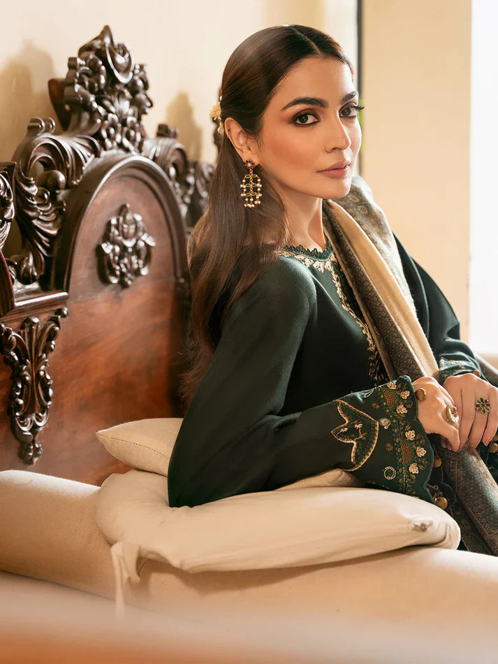 IZEL Winter 3PC DHANAK EMBROIDERED Suit WITH  PRINT SHAWL -AC0753