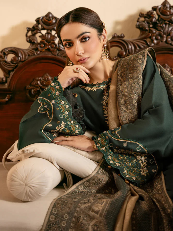 IZEL Winter 3PC DHANAK EMBROIDERED Suit WITH  PRINT SHAWL -AC0753
