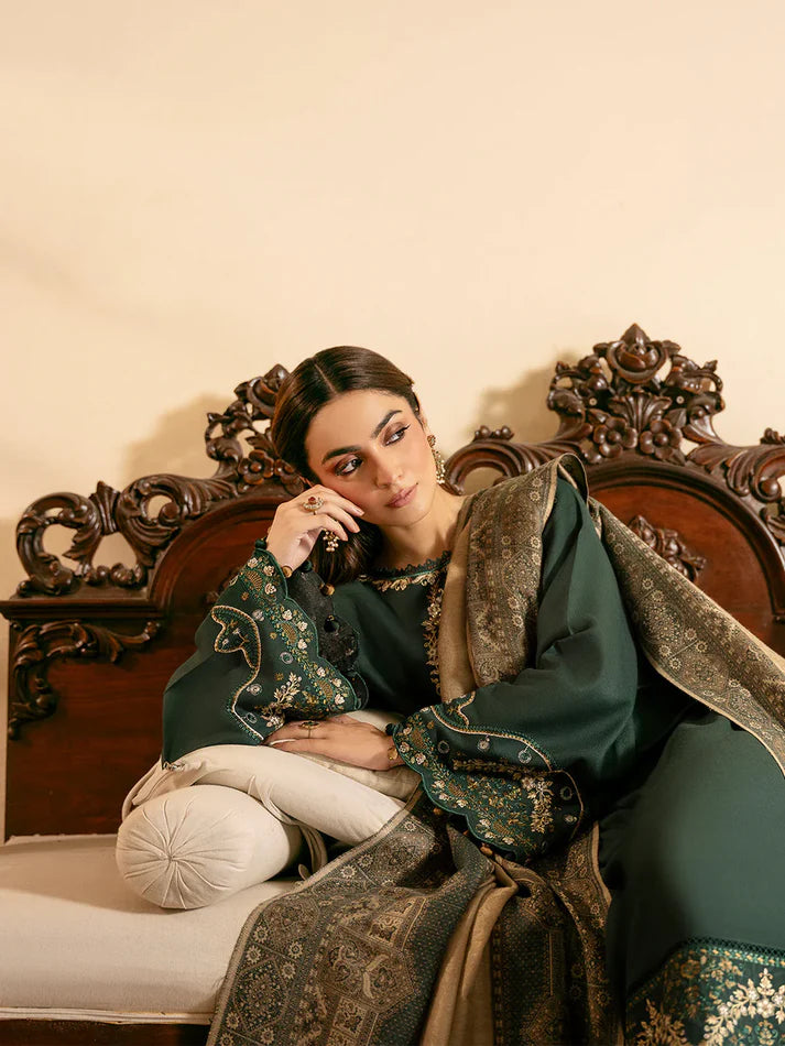 IZEL Winter 3PC DHANAK EMBROIDERED Suit WITH  PRINT SHAWL -AC0753