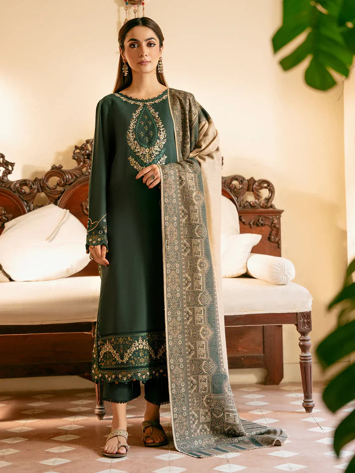 IZEL Winter 3PC DHANAK EMBROIDERED Suit WITH  PRINT SHAWL -AC0753
