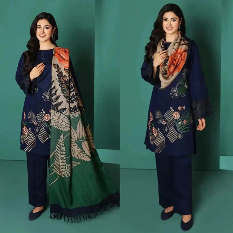 NISHAT Winter Dhanak Embroidered 3pc Suite -AC0123