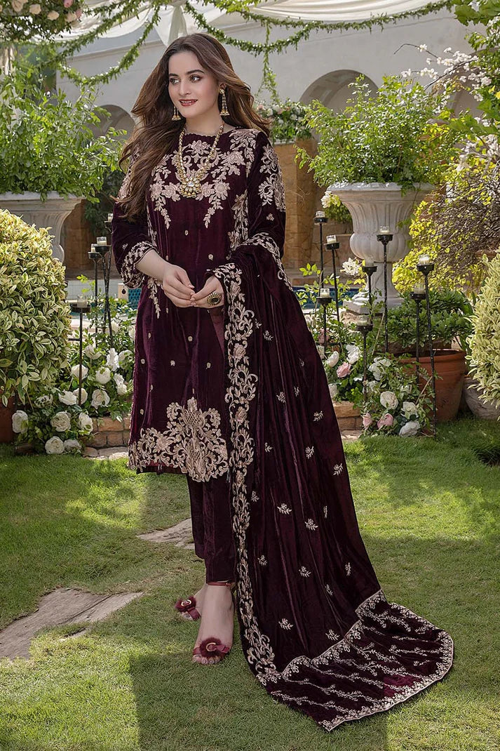 MARIA.B Winter Embroidered Velvet 3pc with Velvet Shawl Suite -AC064