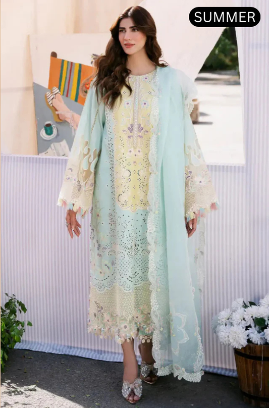 BIN ILYAS - Summer 3PC Lawn Chikenkari Embroidered Suit - AC0208