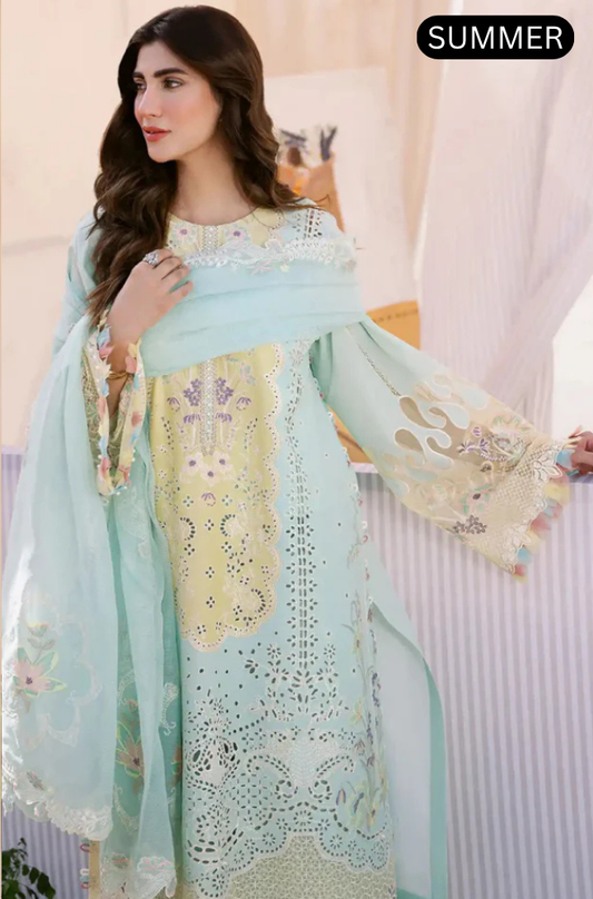 BIN ILYAS - Summer 3PC Lawn Chikenkari Embroidered Suit - AC0208