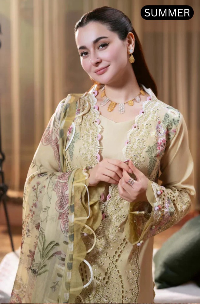 Qalamkar - Summer 3PC Lawn Embroidered Suit - AC0188