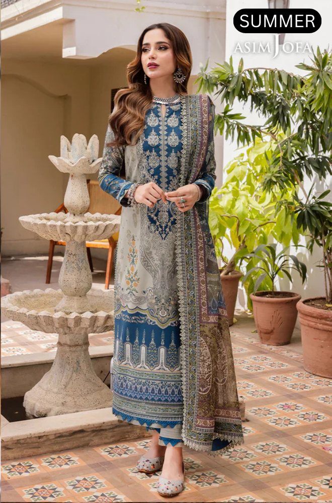Asim Jofa - Summer 3PC Doria Lawn Digital Print Suit - AC0205