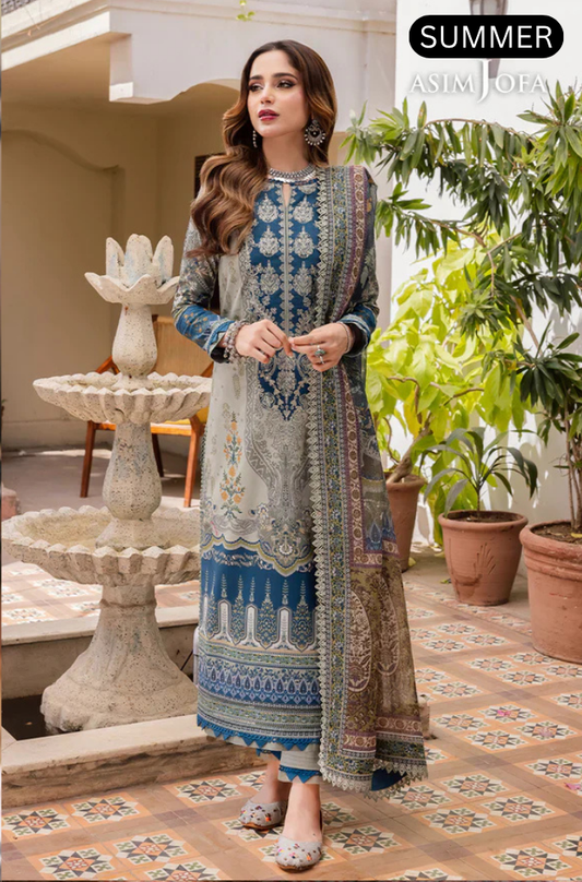 Asim Jofa - Summer 3PC Doria Lawn Digital Print Suit - AC0205